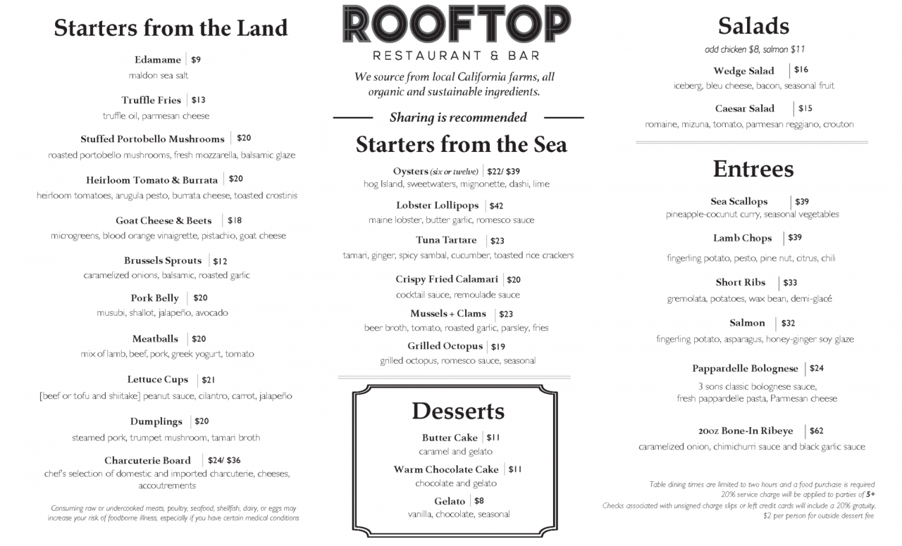 Rooftop menu restaurant sandwiches Rooftop menu restaurant sandwiches
